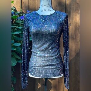 Free People Intimately Gold Rush Long Sleeve Sequin Top Black Combo Size XS NWT